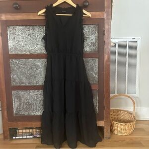 Who What Wear Black Tiered Ruffle Midi Dress Sheer, but Lined